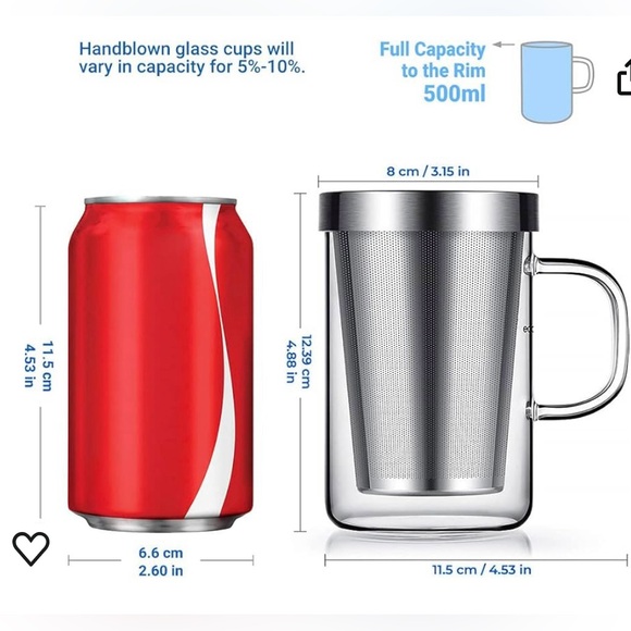 Ecooe Borosilicate Glass Tea Infuser Cup with Lid 16.9oz. - Picture 2 of 8